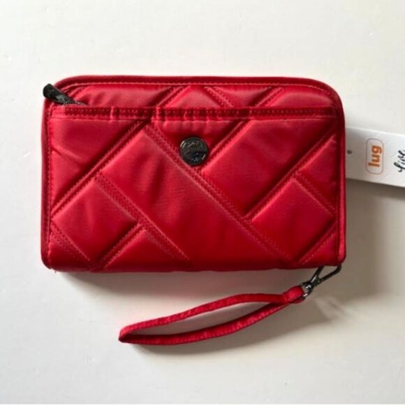 Lug Zeppelin 2 RFID Wristlet Wallet Poppy Red with Houndstooth Interior - Picture 5 of 11